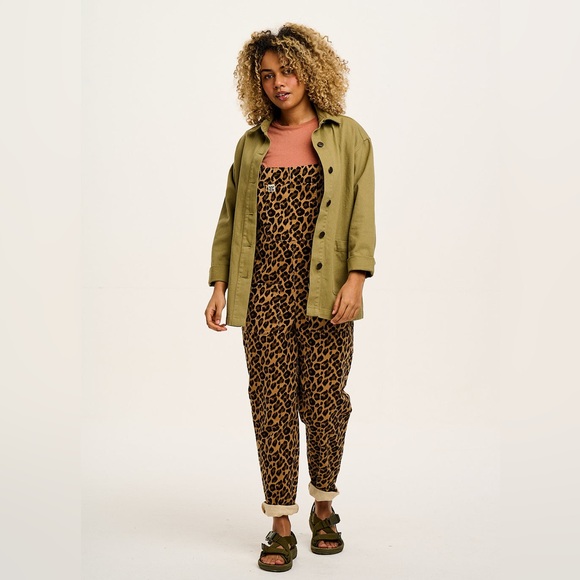 Lucy & Yak Original Corduroy Dungarees in Leopard Print 16 Petite - Picture 3 of 10